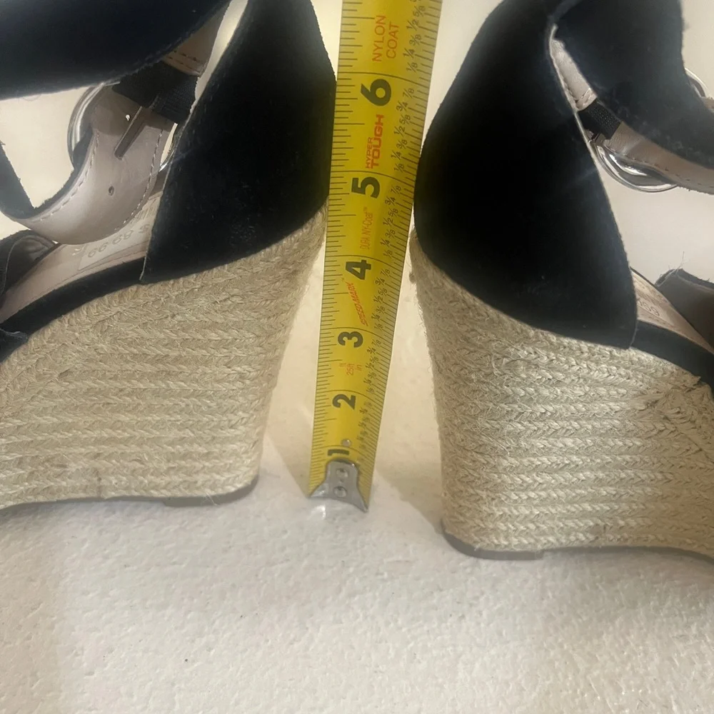 Marc Fisher Helyda  Espadrille Black Suede‎ Perforated  Wedge Sz 9